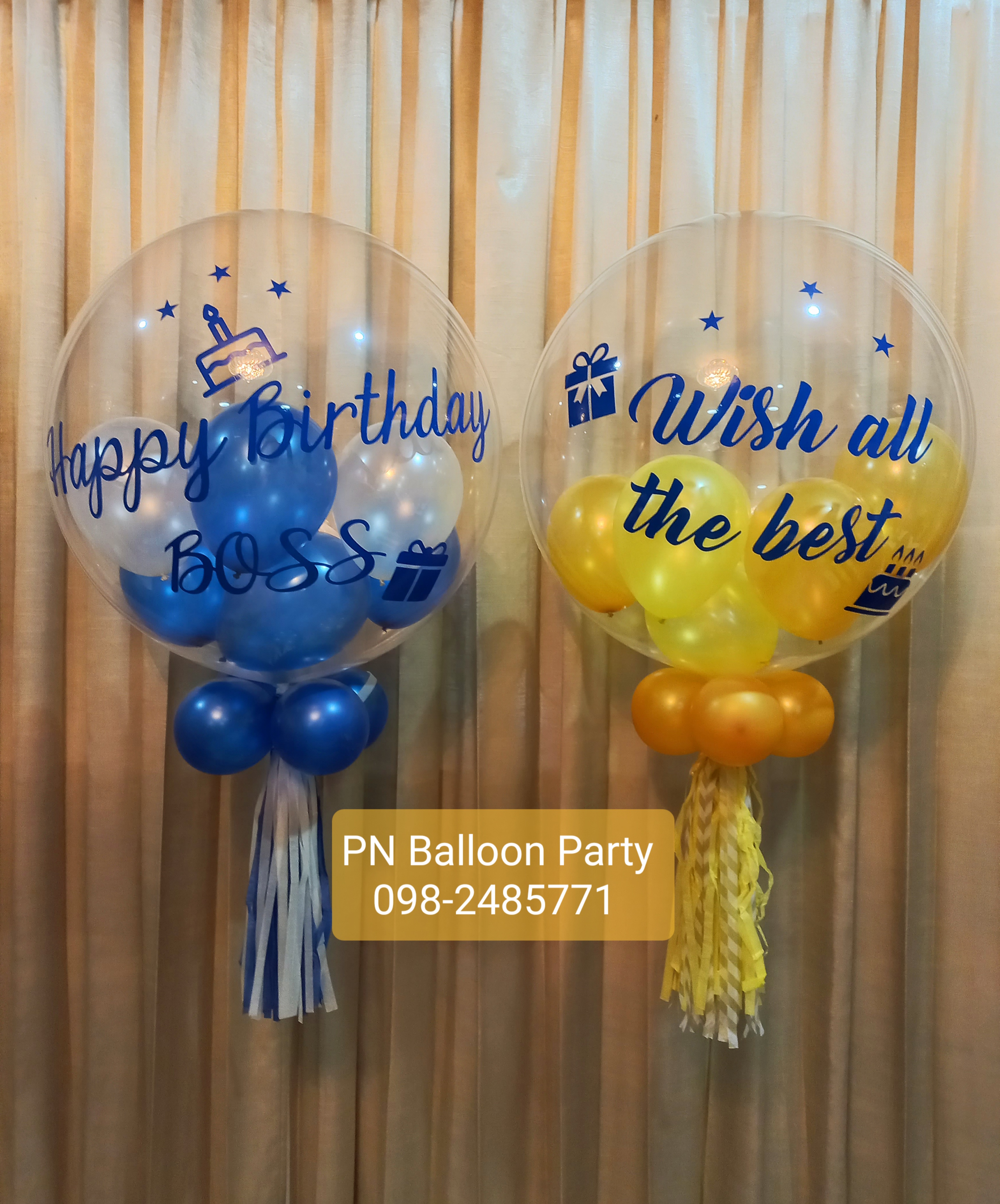 ลูกโป่งบับเบิ้ลญี่ปุ่น สวยใส ลอยนาน พร้อมข้อความ+พู่ Bubble Balloons Colorful