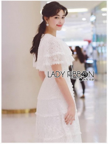 Lady Lace-Down White Lace Dress