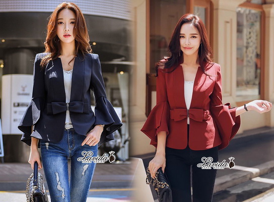 เสื้อคลุมสูทสไตล์เกาหลี ทรงแขนระบายมุ้งมิ้ง