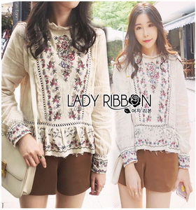 Lady Ribbon Flower Embroidered Linen Zara's Blouse