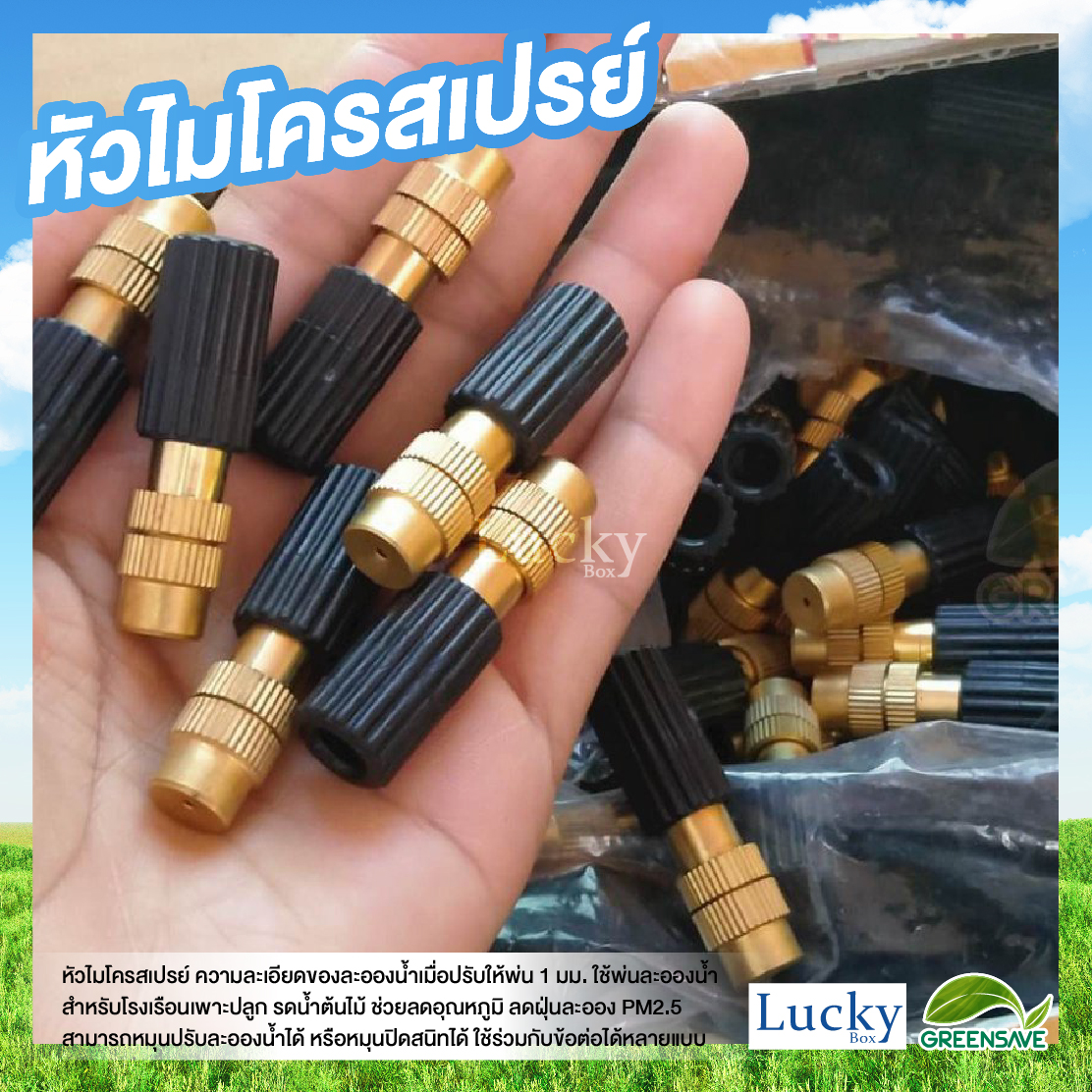 หัวไมโครสเปรย์ ทองเหลือง ความละเอียด 1 มม. พร้อมข้อต่อตรงเกลียวนอก 1/2" (4หุน) (แพ็ค 20 ชิ้น)