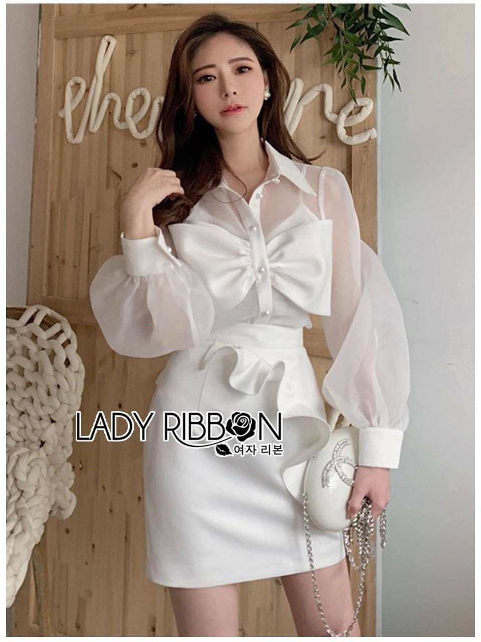 ซ็ตเสื้อเชิ้ตผ้าจอร์เจียสีขาว
