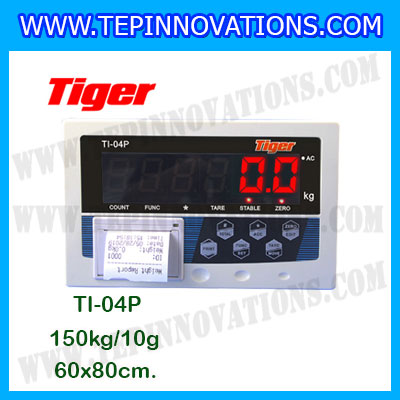 เครื่องชั่งน้ำหนักดิจิตอล พร้อมปริ้นเตอร์ในตัว พิกัด 150kg ค่าละเอียด 10g ยี่ห้อ TIGER รุ่น TI-04P ขนาดแท่น 60x80cm.เครื่องชั่งแบบ Build in Printer