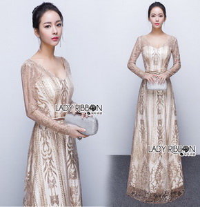 Lady Ribbon Golden Maxi Dress
