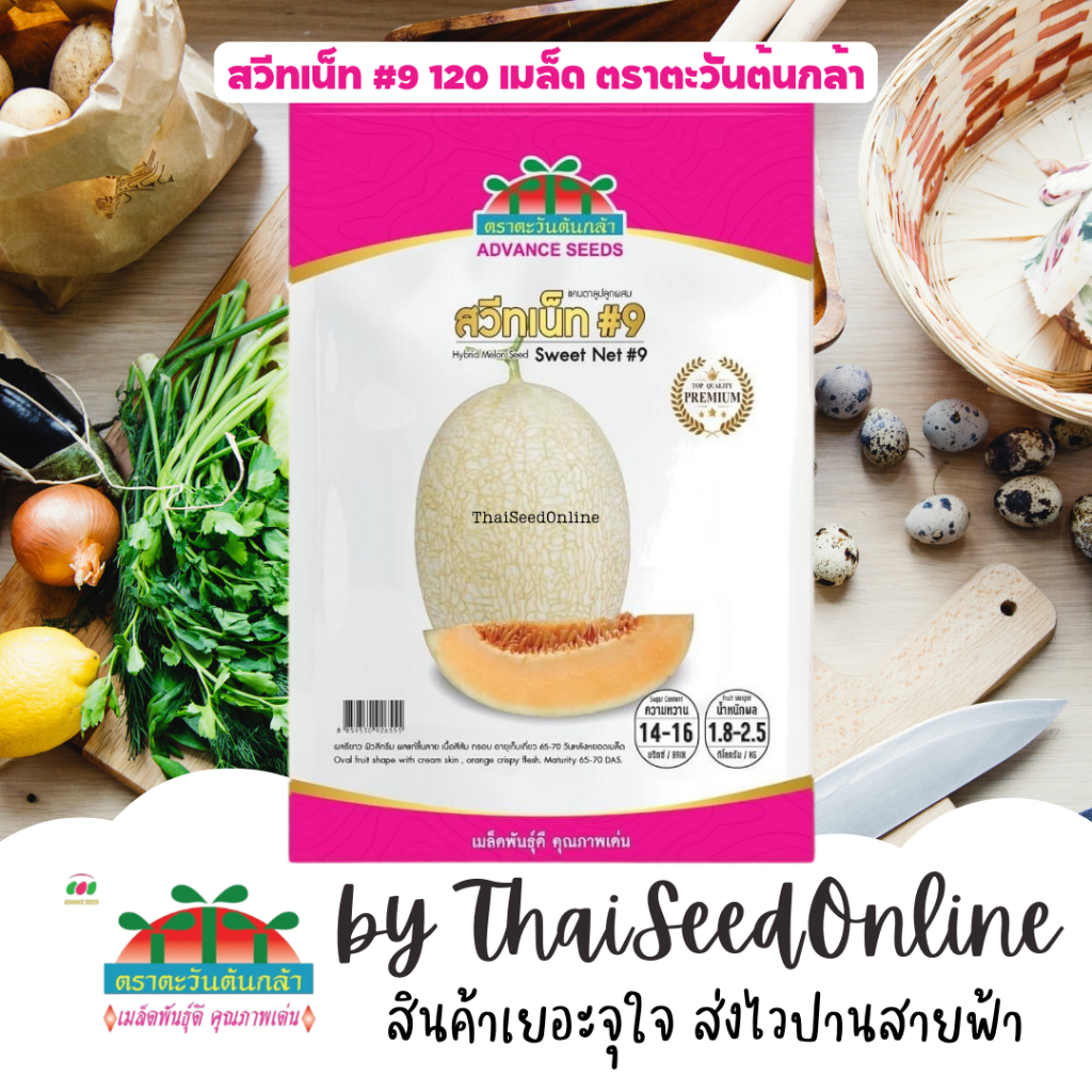 Advance Seeds(ตราตะวันต้นกล้า) ADVPREMIUM แคนตาลูป สวีทเน็ท #9 120 เมล็ด ตราตะวันต้นกล้า