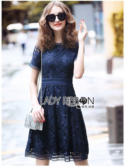 Lace Dress เดรสผ้าลูกไม้สีน้ำเงินเข้มทรงเบสิก