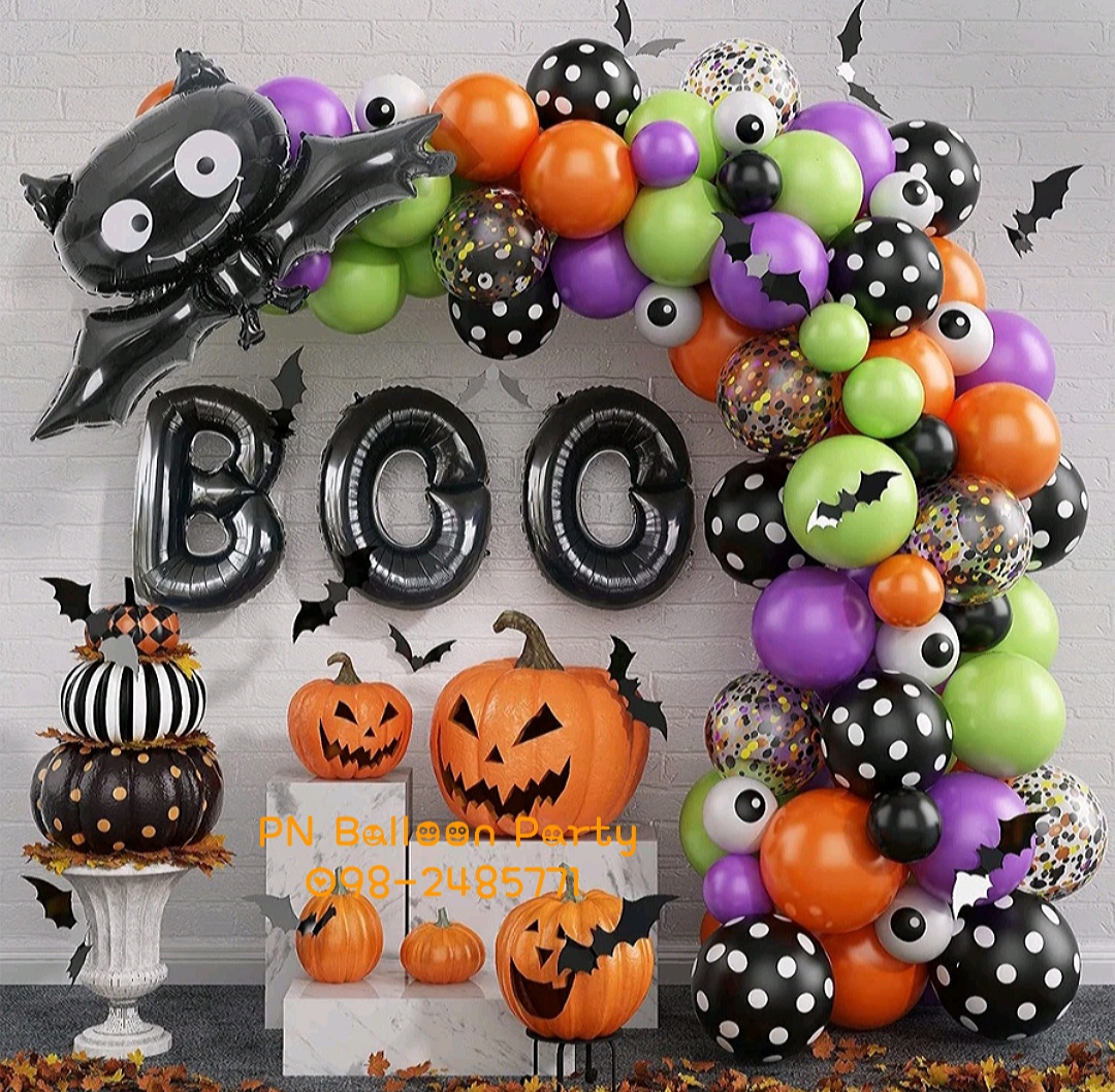 แบลคดรอปฮาโลวีน ค้างคาวดำ 2 ม. Backdrop Halloween Balloons