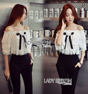 LadyRibbon Lizzie Off-Shoulder Black Pants Jumpsuit