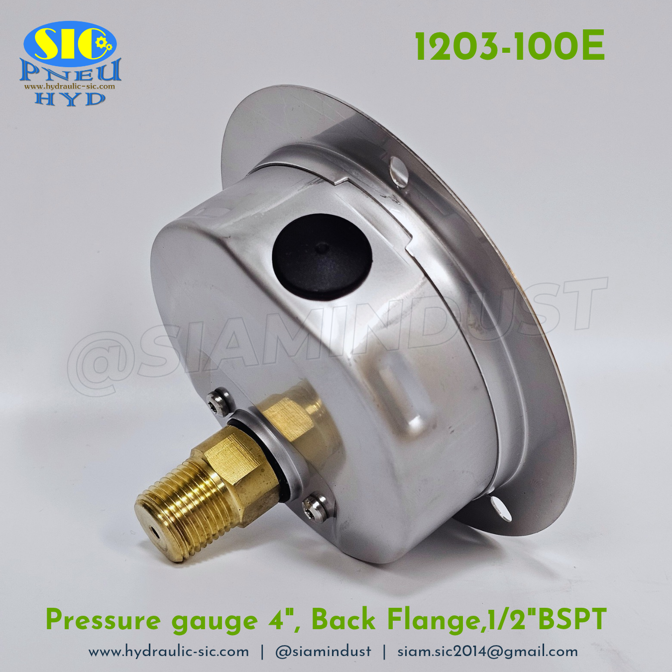 1203-100E Pressure Gauge เกจวัดแรงดันหน้าปัด 4" เกลียว 1/2" BSPT ออกหลังล่าง RiTHERM