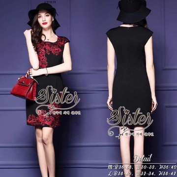 Lady Ribbon Online เสื้อผ้าแฟชั่นออนไลน์ขายส่ง เลดี้ริบบอนของแท้พร้อมส่ง Siter ST16240716 🍀สินค้าพร้อมส่ง🍀 한국에 의해 설계된 2Sister Made, Dark & Red Vintage Flora Dress Style Lady Gina