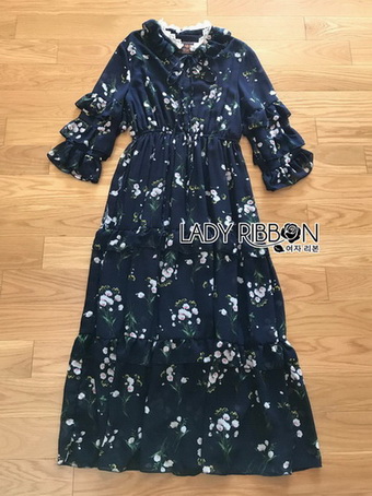 เดรสยาวผ้าชีฟองสีน้ำเงิน