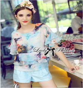 Printed Layered Lady Ribbon Chiffon and Satin