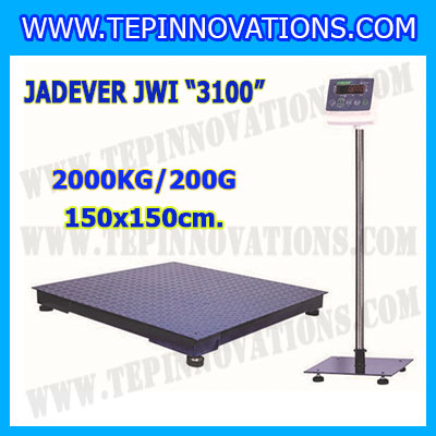 เครื่องชั่งดิจิตอลตั้งพื้น 2000kg ยี่ห้อ JADEVER รุ่น JWI-3100 II ขนาดแท่น 150x150cm. เครื่องชั่งน้ำหนัก2000กิโล เครื่องชั่งดิจิตอลชั่งน้ำหนัก2000kg ตาชั่ง2000kg ตาชั่ง ดิจิตอล2000kg เครื่องชั่งดิจิตอล2000kg พิกัดน้ำหนัก 2000kg ค่าละเอียด 0.2kg