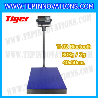 เครื่องชั่งน้ำหนักดิจิตอลBluetooth พิกัด 30kg ความละเอียด 2g ขนาดแท่นชั่ง 40*50cm. ยี่ห้อ TIGER รุ่น TI-02
