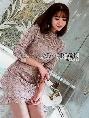 Lady Stella Flower Lace Dress in Beige