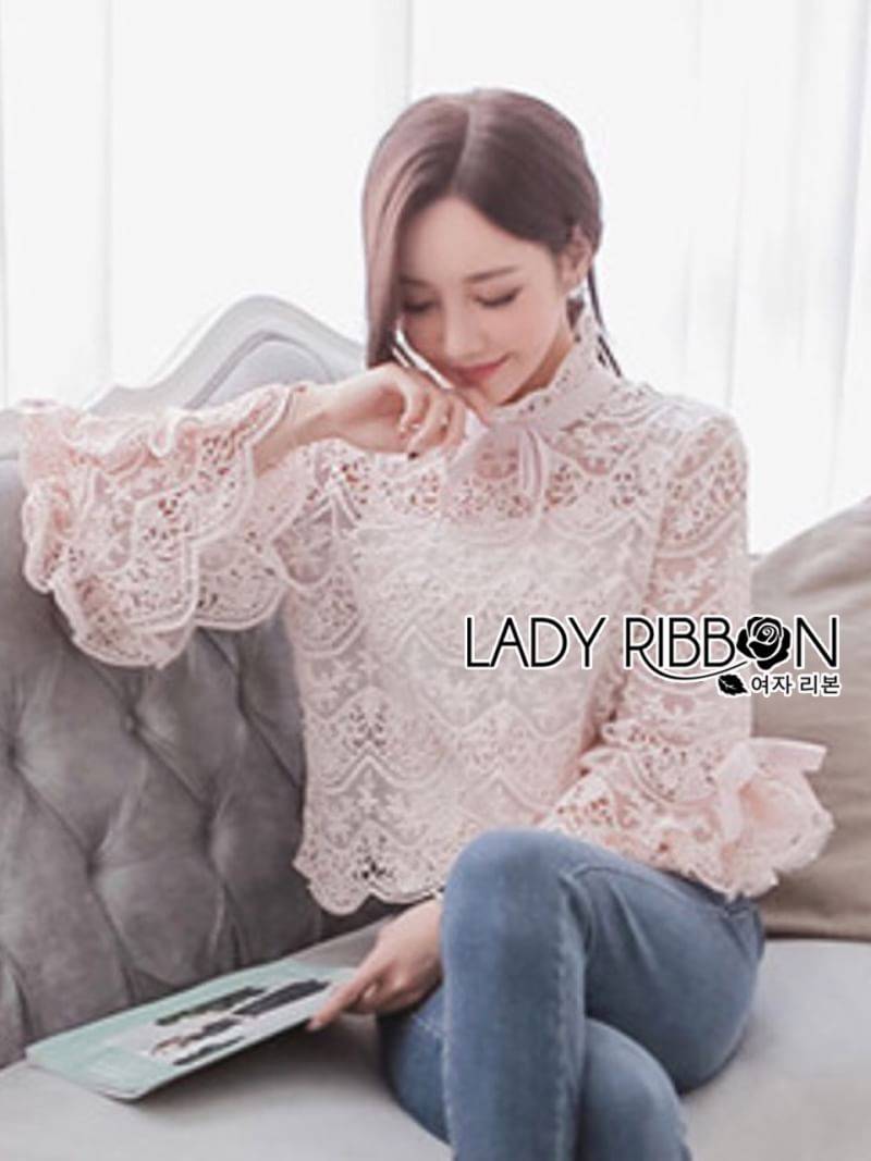 เสื้อลูกไม้สไตล์โมเดิร์นวินเทจ คอประดับโบ