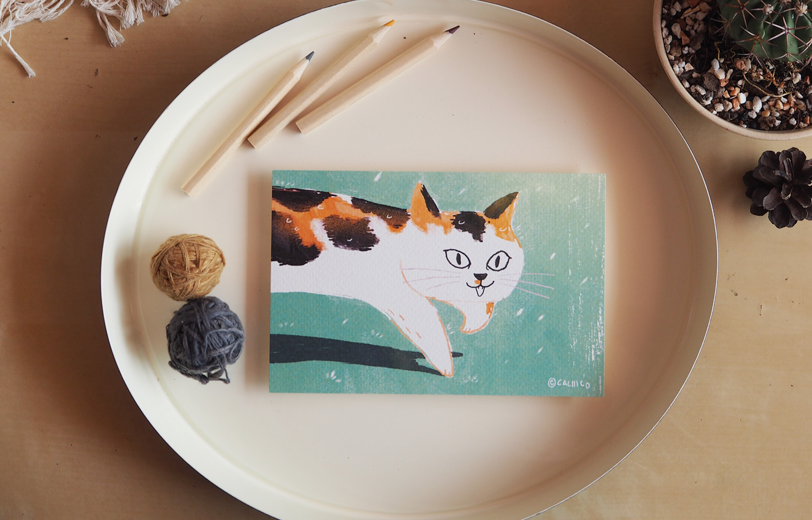 โปสการด์ ลายแมวฝน Rainy cat illustration postcard 4x6 inch
