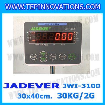 เครื่องชั่งดิจิตอลตั้งพื้น 30kg ยี่ห้อ JADEVER รุ่น JWI-3100 II ขนาดแท่น 30x40cm. เครื่องชั่งน้ำหนัก30กิโล เครื่องชั่งดิจิตอลชั่งน้ำหนัก30kg ตาชั่ง30kg ตาชั่งดิจิตอล30kg เครื่องชั่งดิจิตอล30kg พิกัดน้ำหนัก 30kg ค่าละเอียด 2g