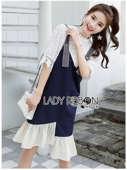 เซทเดรสเสื้อคอตตอนฉลุลายทับด้วยเดรสระบาย