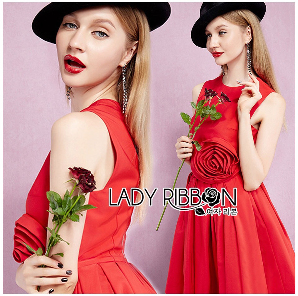 Lady Ribbon เสื้อผ้า LB15160516 🎀 Lady Ribbon's Made 🎀 Lady Lara Sexy Scarlett Rose Embroidered Dress
