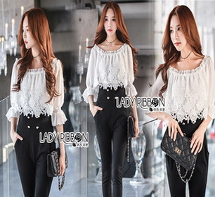 Lady ribbon Embroidered Jumpsuit
