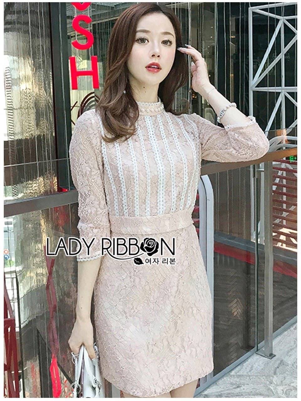 เดรสสั้นผ้าลูกไม้ตกแต่งมุก