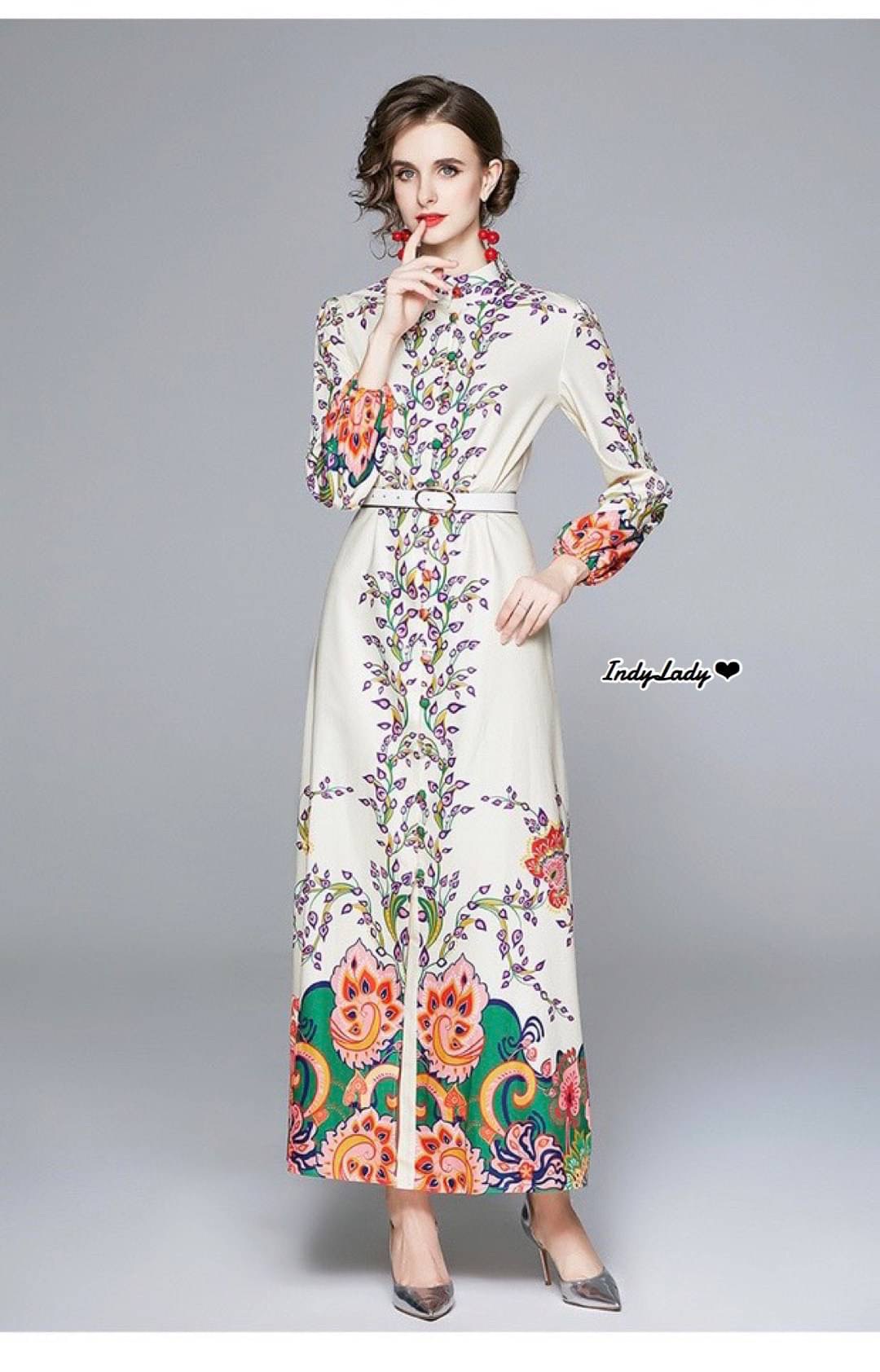 Dress กระดุมหน้าแขนยาว