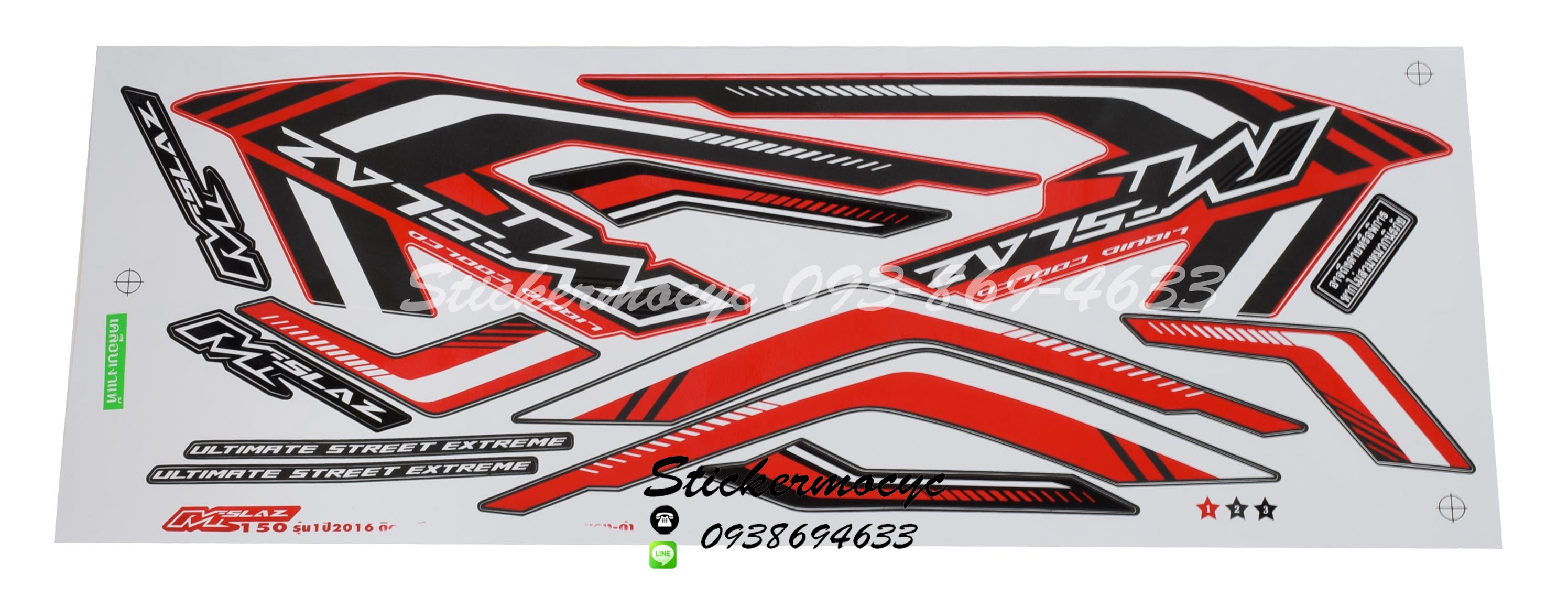 สติ๊กเกอร์ติดรถ มอเตอร์ไซค์ ยามาฮ่า เอ็มสแลซ Sticker Yamaha M Slaz ปี 2016 รุ่น 1 ติดรถ สีแดง ดํา (เคลือบเงาแท้)