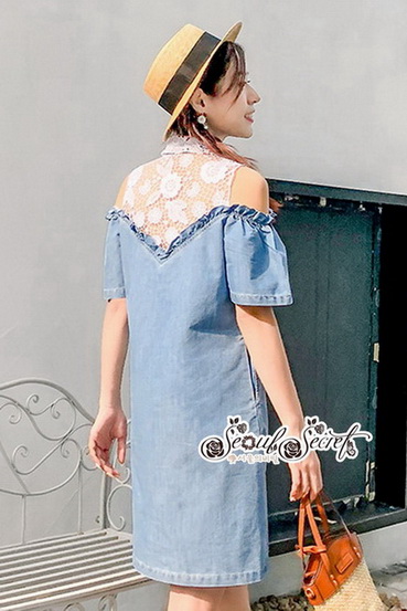 เดรสยีนส์สวยเก๋ลุคสาวเกาหลี ดีเทลเดรสเนื้อผ้าสียีน
