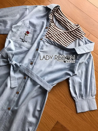 Lady Polly Striped Cotton Shirt Dress