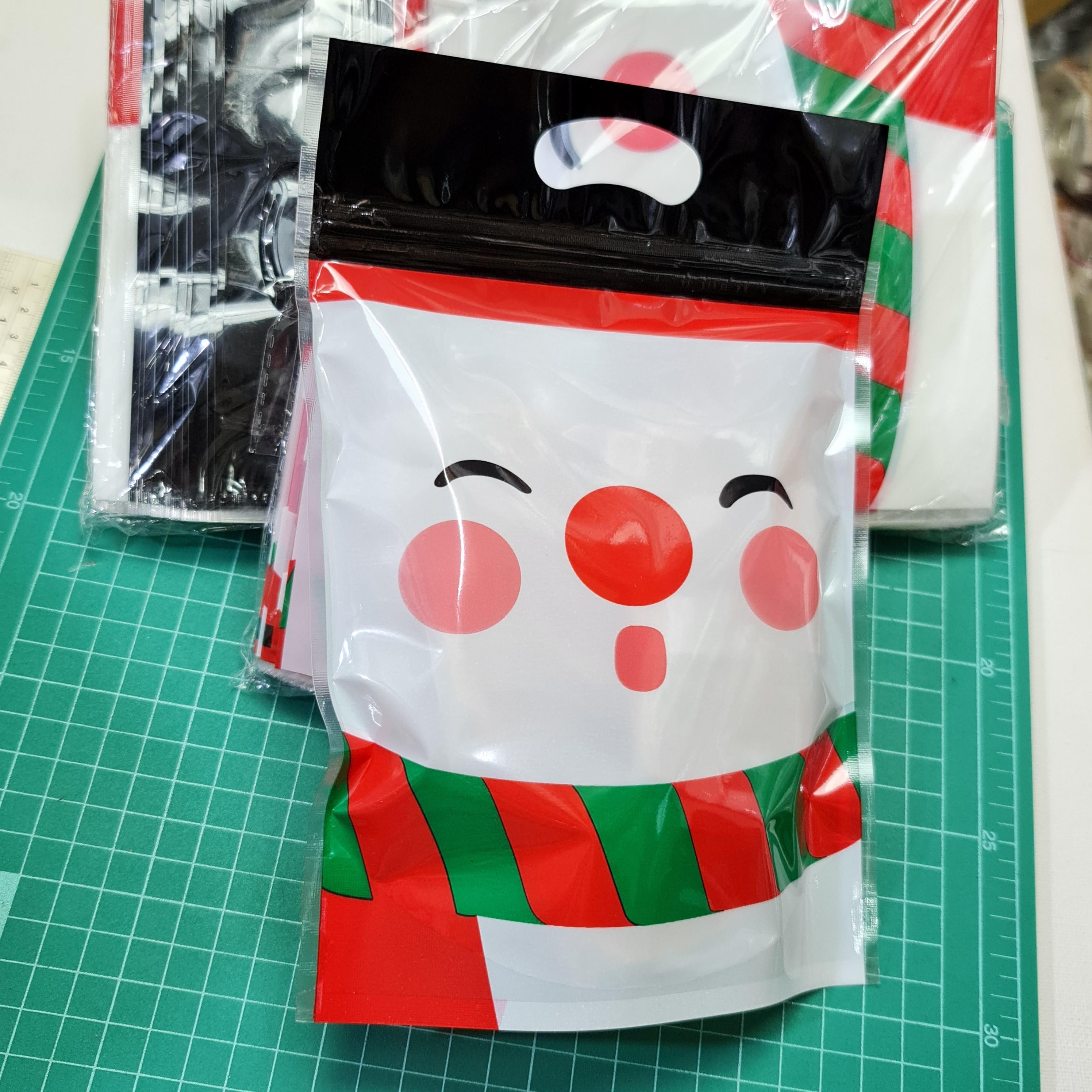ถุงซิปตั้งได้ มีหูหิ้ว ตุ๊กตาหิมะ สโนว์แมน คริสมาส ~50ใบ/แพ๊ค ซิปล็อค พลาสติก แพ็คเกจ เบเกอรี่ j12