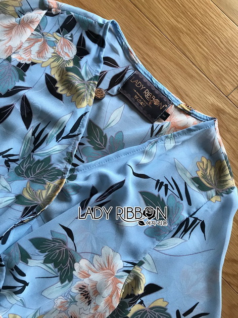 Dress เดรสผ้าชีฟองสีฟ้าพิมพ์ลายดอกไม้