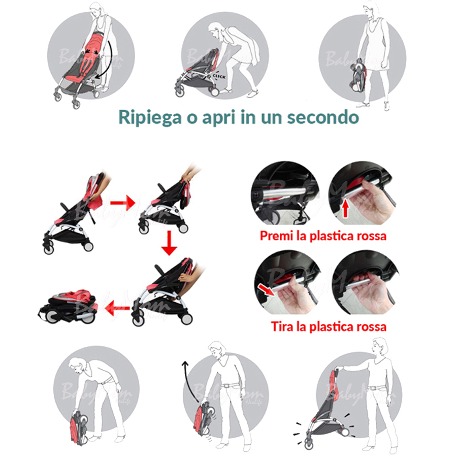 Portable PushChair รถเข็นเด็ก พับได้ แบบพกพา เดินทาง พร้อมสายรัด Safety ล้อหมุน 360 องศา สีส้ม