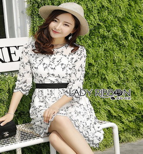 Lady Ribbon Black and White lower Embroidered Dress