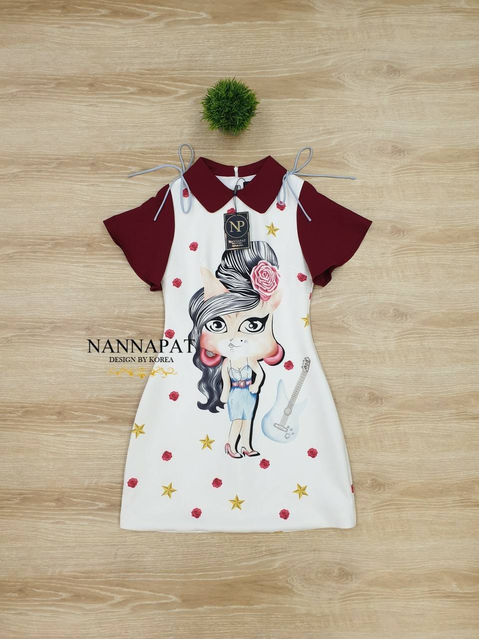 แต่งเชือกผูกโบว์ไหล่ พิมพ์ลายน่ารัก