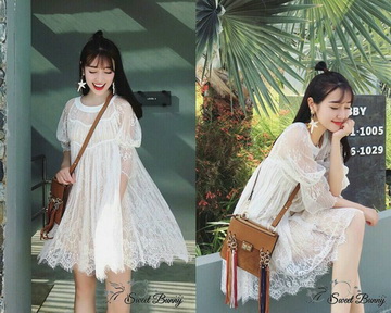 Lady Ribbon พร้อมส่งเสื้อผ้าออนไลน์ SW02120716 Sweet Bunny Present... Lace Overlay Dress