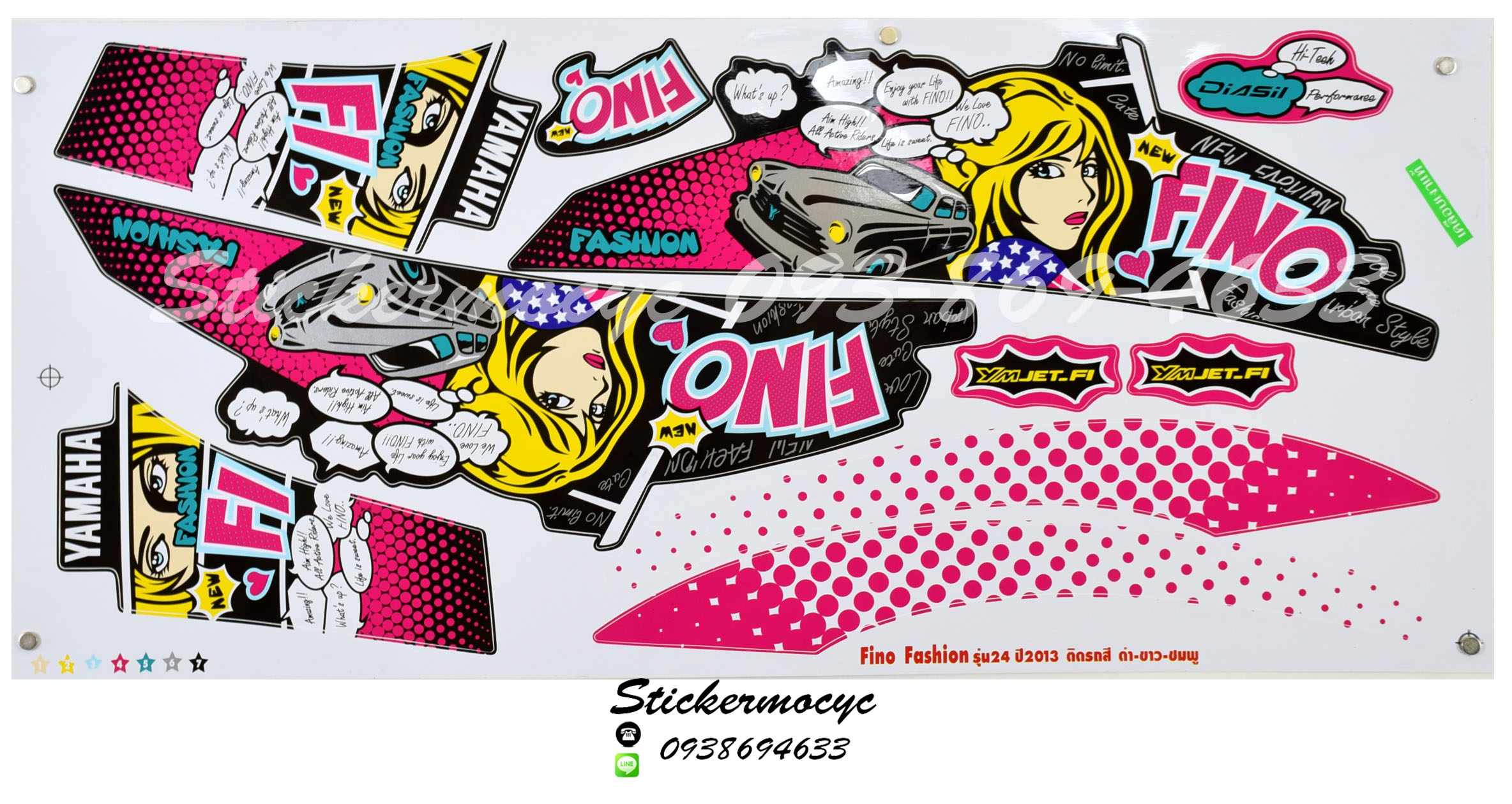 สติ๊กเกอร์ติดรถ มอเตอร์ไซค์ ยามาฮ่า ฟีโน่ Sticker Yamaha Fino Fashion ปี 2013 รุ่น 24 ติดรถ สีดํา ขาว ชมพู (เคลือบเงาแท้)