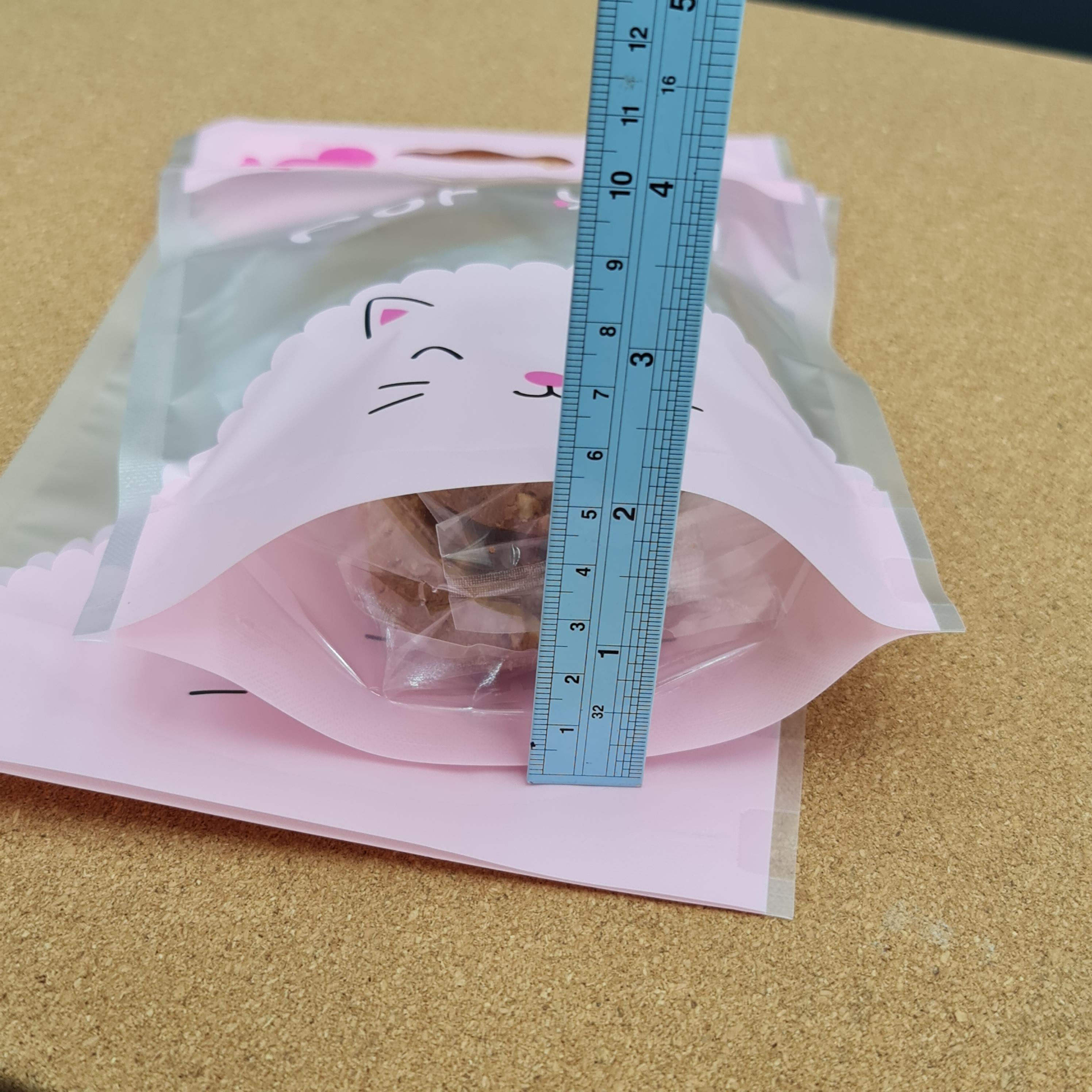 ถุงซิป มีหูหิ้ว ตั้งได้ แมว 15×23+ก้นถุง5cm. 50ใบ/แพ็ค 20ใบ/แพ็ค พลาสติก แพ็คเกจ เบเกอรี่ j12