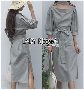 Lady Ribbon Ribbon Poplin Cotton Dress