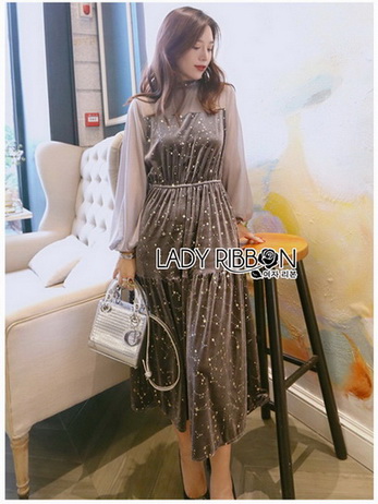 Star Printed Velvet Lady Ribbon Dress