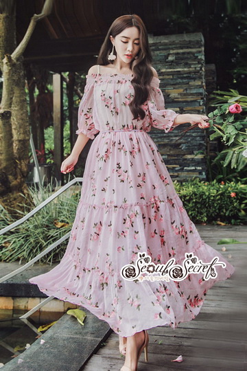 แม็กซี่เดรสทรงเปิดไหล่สวยหวาน