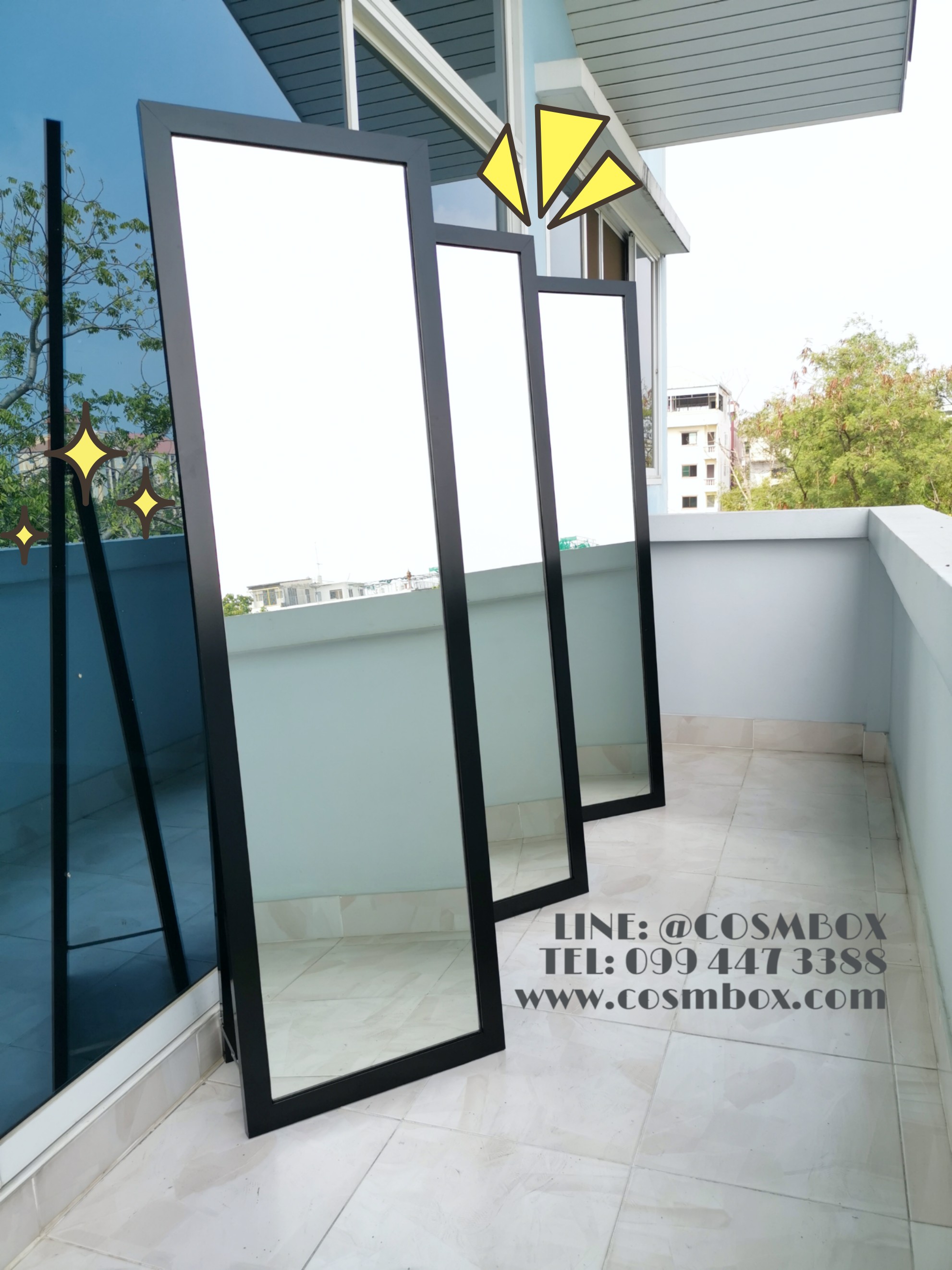 กระจกส่องตัว กระจกแต่งตัว กระจกเต็มตัว ขนาด 50x170 ซม. - รุ่นขาตั้ง ขอบกลาง