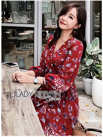Lady Red Monica Floral Patterned Printed Wrap Dress