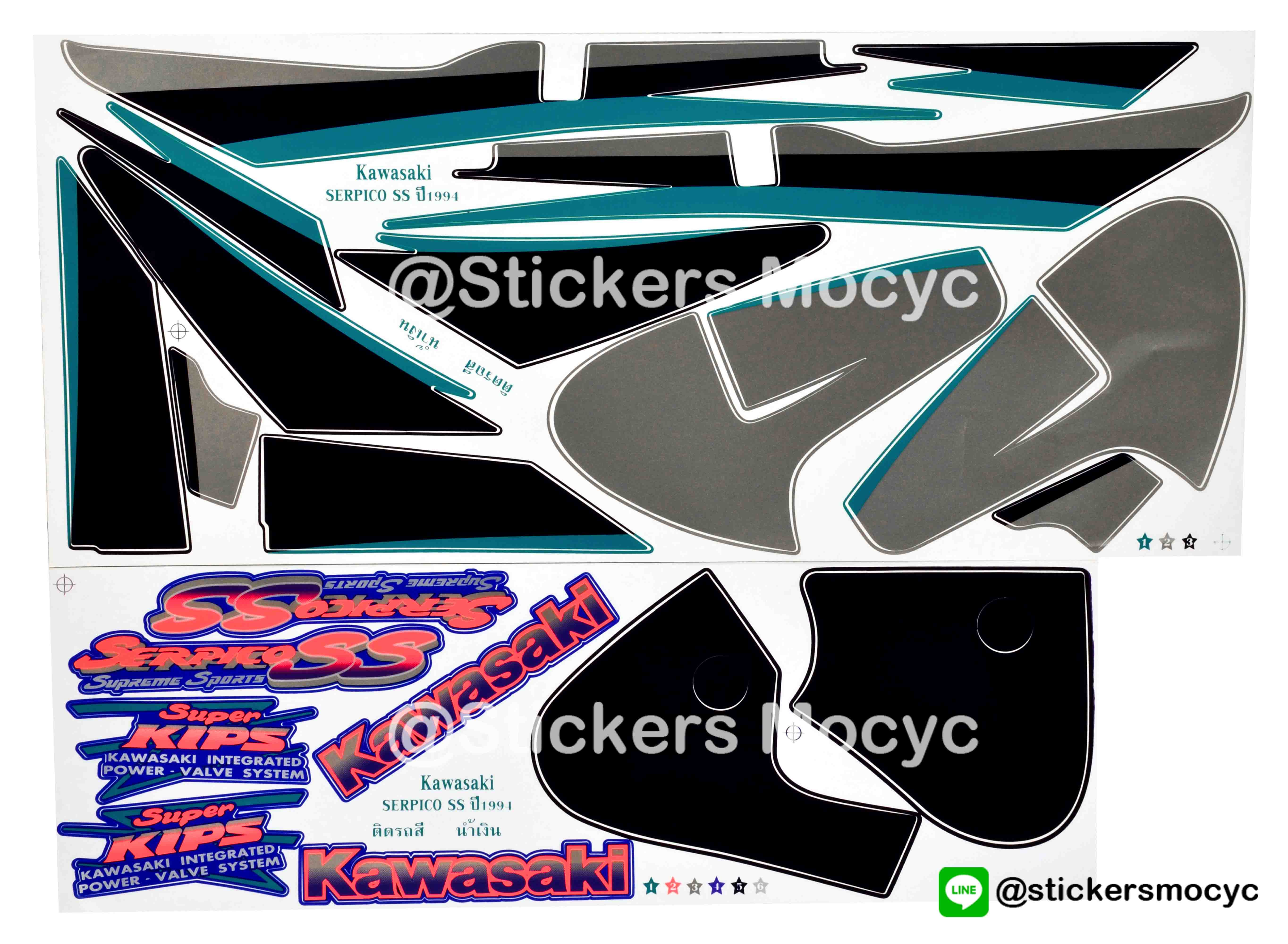 สติ๊กเกอร์ติดรถมอเตอร์ไซค์ Kawasaki Serpico 150 SS ปี 1994 ติดรถสี นํ้าเงิน