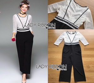 Lady Ribbon Black and White Lace Jumpsuit