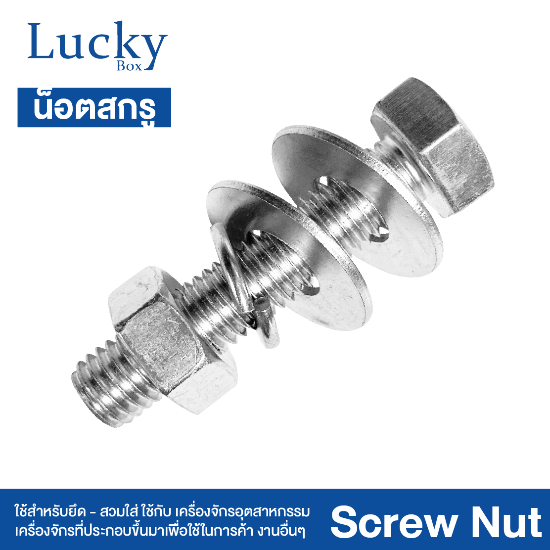 น็อต+สกรู+2แหวน SCREW NUT ขนาด 5/8x3" (5 หุน ยาว 3 นิ้ว)