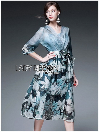 Lady Danielle Feminine Elegant Floral Printed Polyester Dress