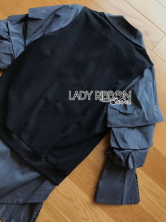 Layered-Sleeve Lady Ribbon Striped Shirt