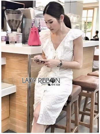 Elegant Middle Lady Ribbon Cotton Dress