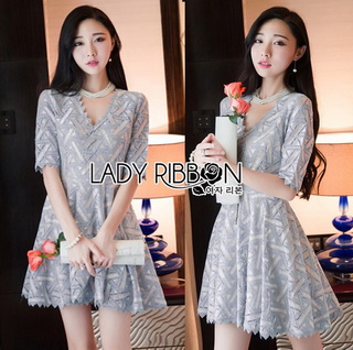 LR15220816 🎀 Lady Ribbon's Made 🎀 Lady Gabbie Graphic Brocade Lace Dress เดรสผ้าลูกไม้